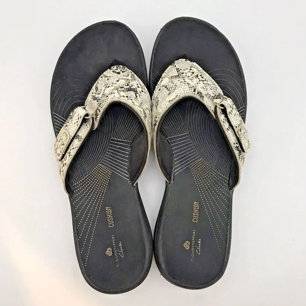 Clarks Cloudsteppers Brinkley Jazz Sandals Women's 9M Sea Snake Flip Flop Thongs